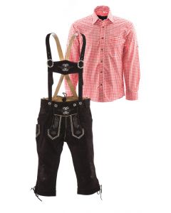 Lederhosen set A (bruine broek + rood overhemd)