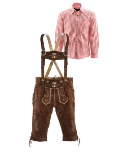 Lederhosen set E (goudbruine broek + rood overhemd)