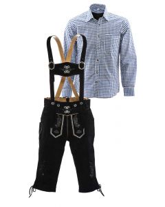 Lederhosen set B (zwarte broek + blauw overhemd)